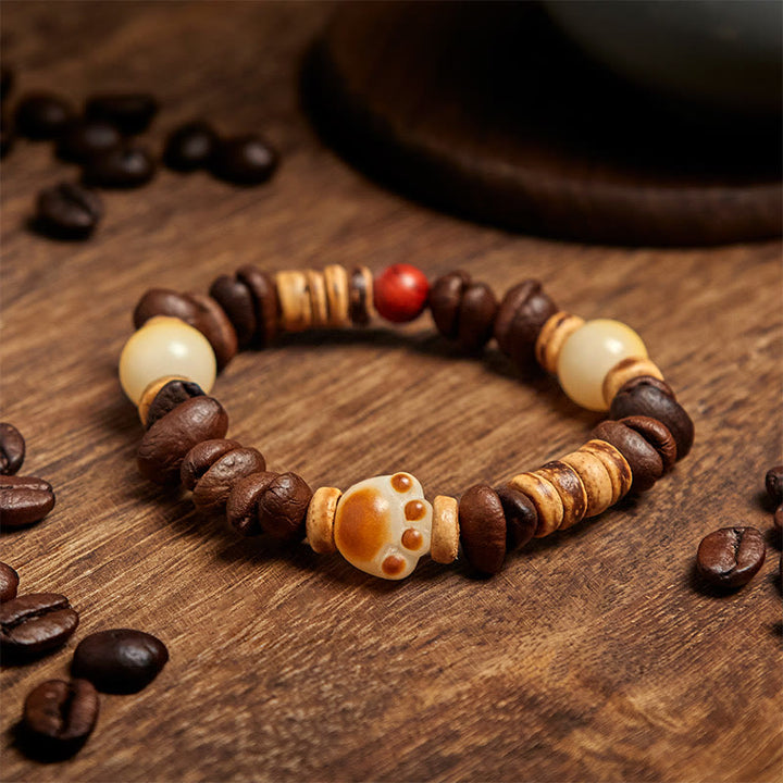 Bracelet fait main en Buddha Stones , motif patte de chat, grains de café et graines de Bodhi - image 3