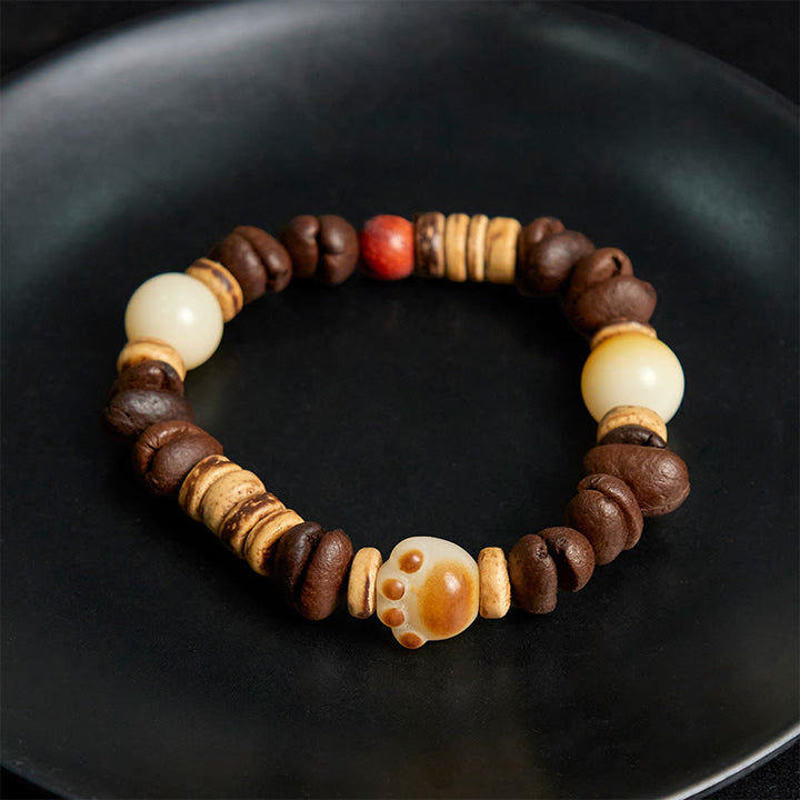 Bracelet fait main en Buddha Stones , motif patte de chat, grains de café et graines de Bodhi - image 4