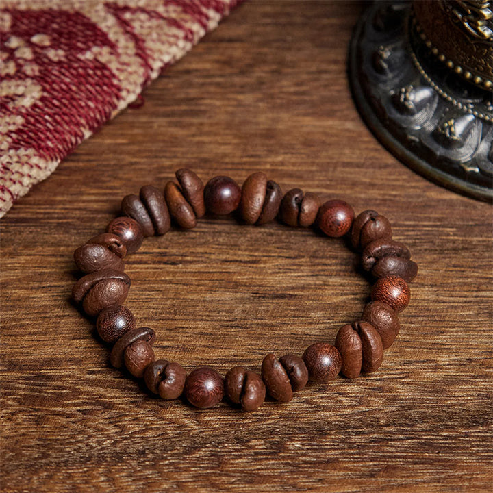 Bracelet de protection en grains de café et bois de santal naturels Buddha Stones - Grain de café et bois de santal (tour de poignet : 16 cm) - image 1