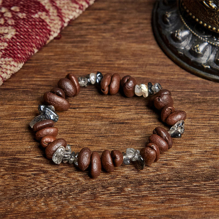 Bracelet de force en obsidienne noire et quartz rutile avec grains de café naturels de Buddha Stones - Quartz rutile (tour de poignet : 17,5 cm) - image 7