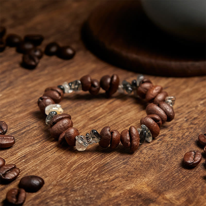 Bracelet de force en obsidienne noire et quartz rutile avec grains de café naturels de Buddha Stones - image 9