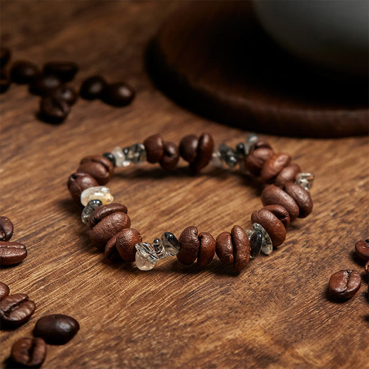 Bracelet de force en obsidienne noire et quartz rutile avec grains de café naturels de Buddha Stones - image 9