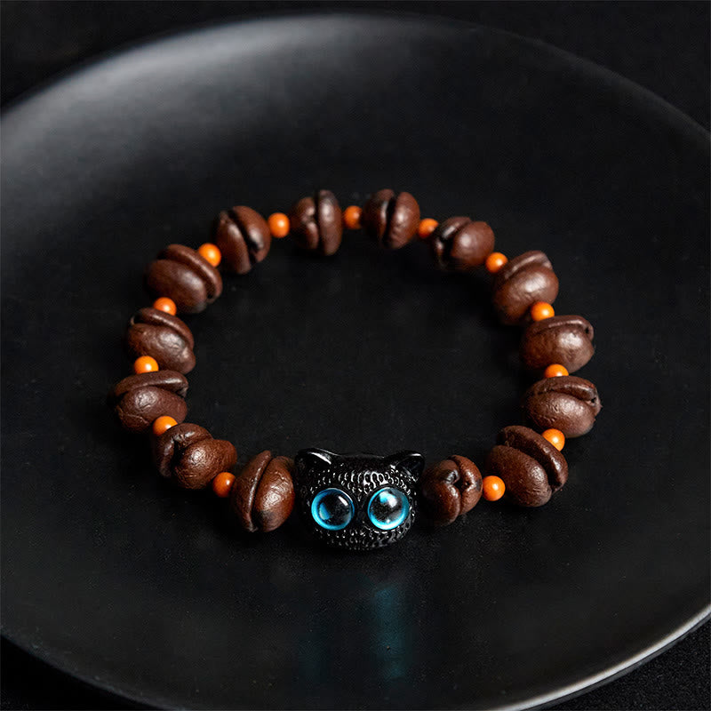 Bracelet en grains de café avec chat mignon et Buddha Stones naturelles - image 4