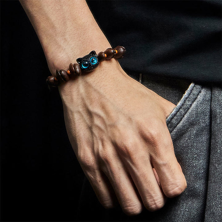 Bracelet en grains de café avec chat mignon et Buddha Stones naturelles - image 5