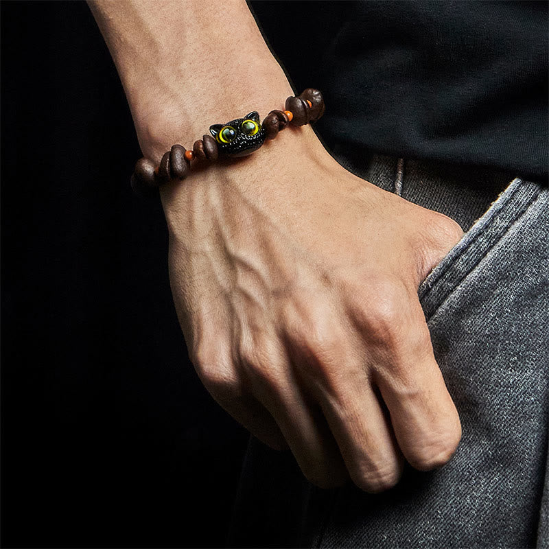 Bracelet en grains de café avec chat mignon et Buddha Stones naturelles - image 10