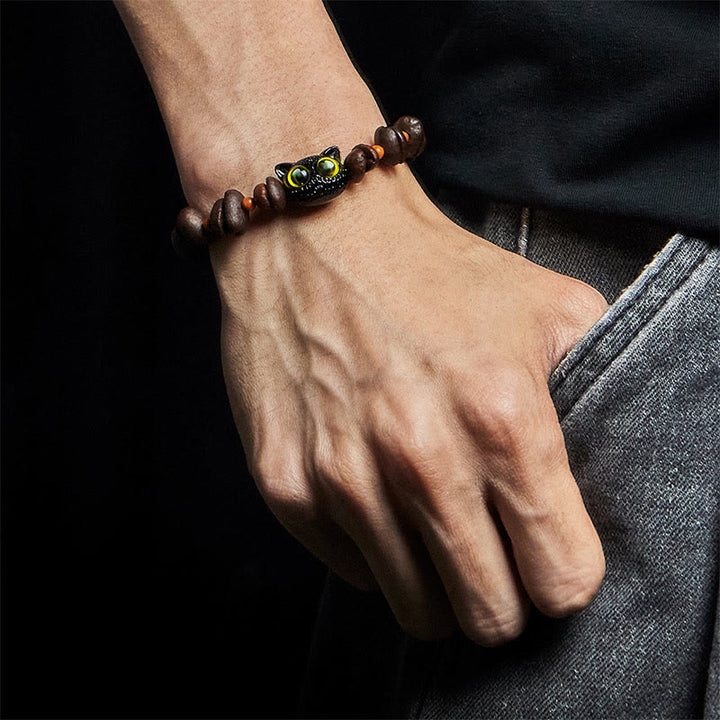 Bracelet en grains de café avec chat mignon et Buddha Stones naturelles - image 10