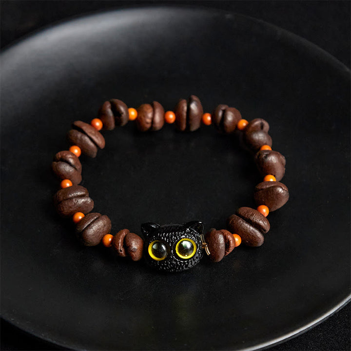 Bracelet en grains de café avec chat mignon et Buddha Stones naturelles - image 9