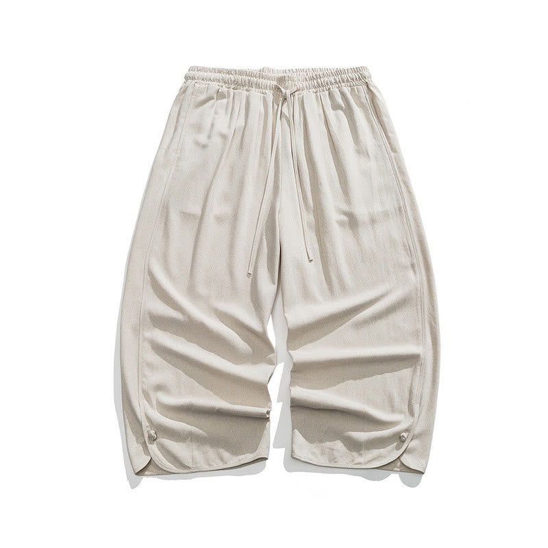 Pantalon décontracté ample en coton et lin pour homme avec poches, taille 7-8, style Buddha Stones , boutons, uni - image 2