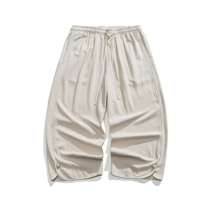 Pantalon décontracté ample en coton et lin pour homme avec poches, taille 7-8, style Buddha Stones , boutons, uni - image 2