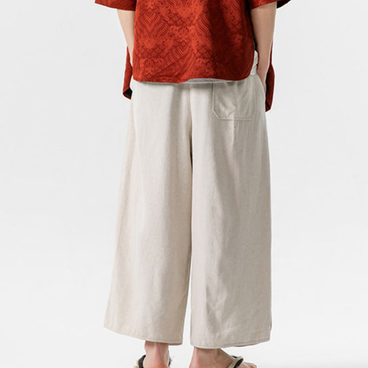 Pantalon décontracté ample en coton et lin pour homme avec poches, taille 7-8, style Buddha Stones , boutons, uni - image 9