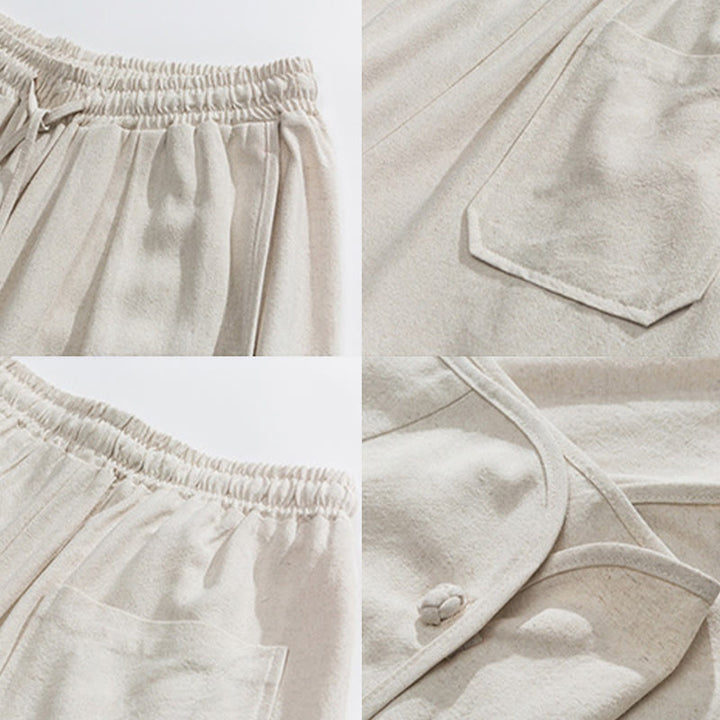 Pantalon décontracté ample en coton et lin pour homme avec poches, taille 7-8, style Buddha Stones , boutons, uni - image 9