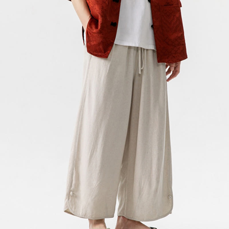 Pantalon décontracté ample en coton et lin pour homme avec poches, taille 7-8, style Buddha Stones , boutons, uni - image 5