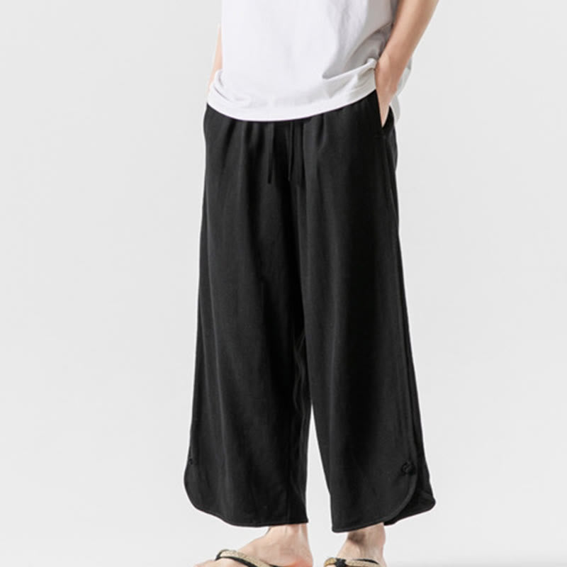 Pantalon décontracté ample en coton et lin pour homme avec poches, taille 7-8, style Buddha Stones , boutons, uni - image 17