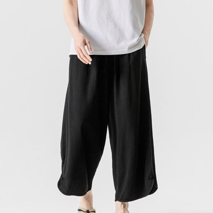 Pantalon décontracté ample en coton et lin pour homme avec poches, taille 7-8, style Buddha Stones , boutons, uni - image 14