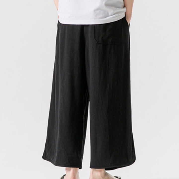 Pantalon décontracté ample en coton et lin pour homme avec poches, taille 7-8, style Buddha Stones , boutons, uni - image 13