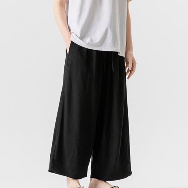 Pantalon décontracté ample en coton et lin pour homme avec poches, taille 7-8, style Buddha Stones , boutons, uni - image 21