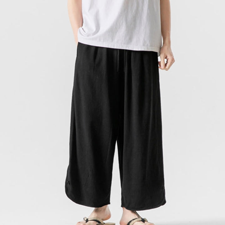 Pantalon décontracté ample en coton et lin pour homme avec poches, taille 7-8, style Buddha Stones , boutons, uni - Noir - US/UK/AU46，EU56 (5XL) - image 11