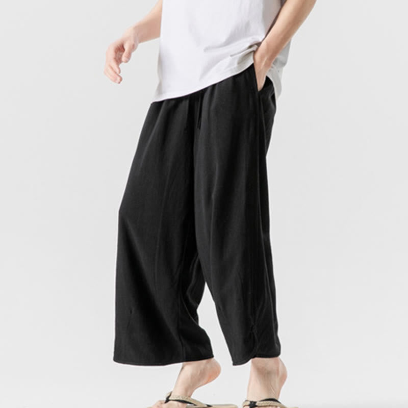 Pantalon décontracté ample en coton et lin pour homme avec poches, taille 7-8, style Buddha Stones , boutons, uni - image 19