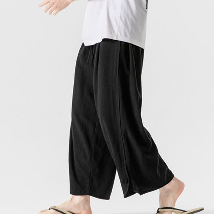 Pantalon décontracté ample en coton et lin pour homme avec poches, taille 7-8, style Buddha Stones , boutons, uni - image 19