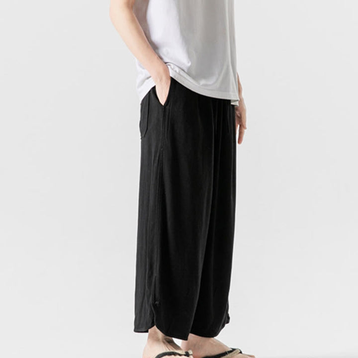 Pantalon décontracté ample en coton et lin pour homme avec poches, taille 7-8, style Buddha Stones , boutons, uni - image 17