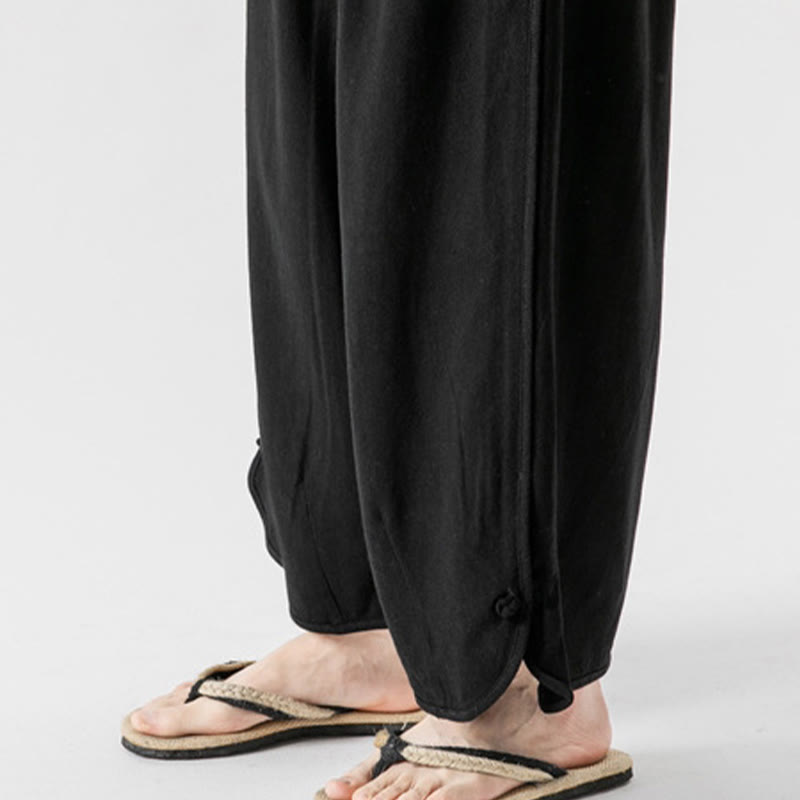 Pantalon décontracté ample en coton et lin pour homme avec poches, taille 7-8, style Buddha Stones , boutons, uni - image 23