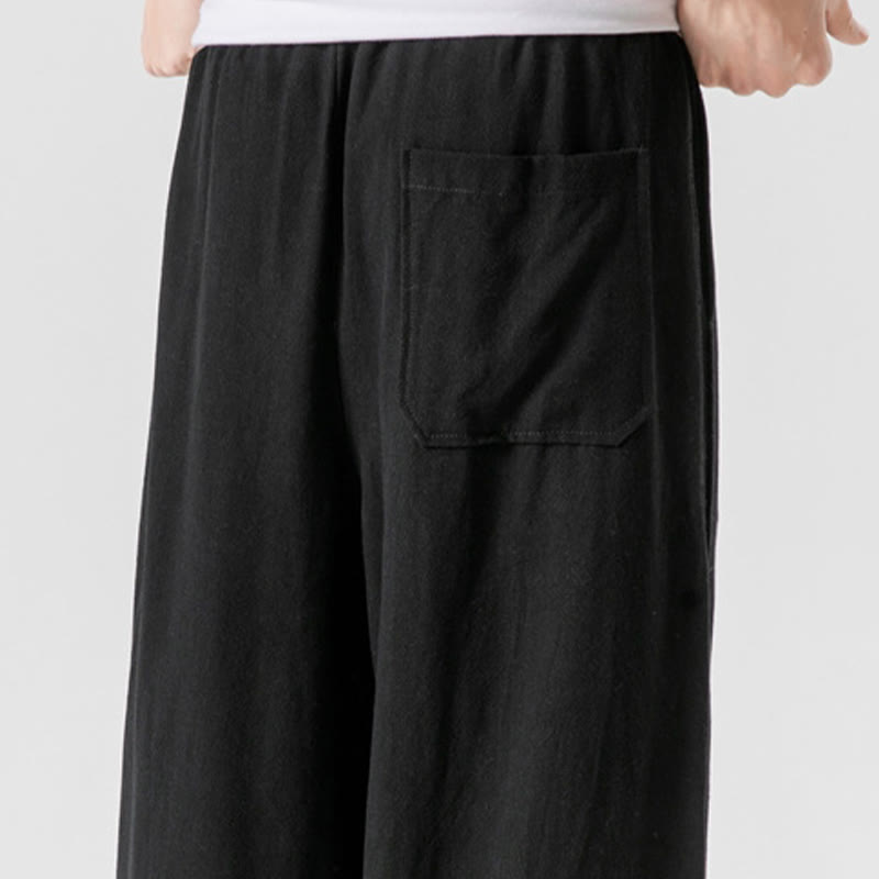 Pantalon décontracté ample en coton et lin pour homme avec poches, taille 7-8, style Buddha Stones , boutons, uni - image 26