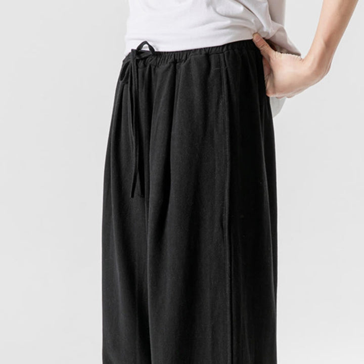 Pantalon décontracté ample en coton et lin pour homme avec poches, taille 7-8, style Buddha Stones , boutons, uni - image 22