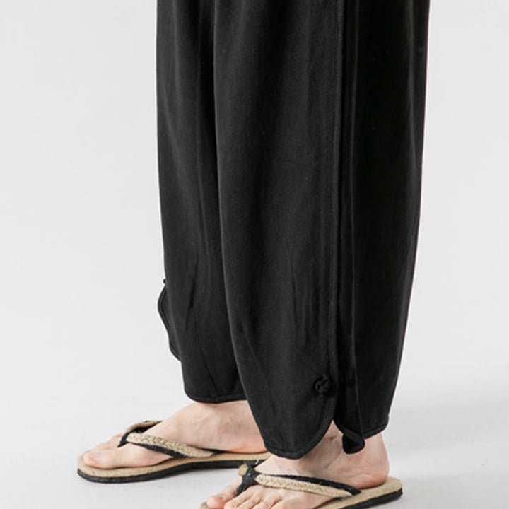 Pantalon décontracté ample en coton et lin pour homme avec poches, taille 7-8, style Buddha Stones , boutons, uni - image 22