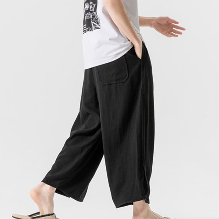 Pantalon décontracté ample en coton et lin pour homme avec poches, taille 7-8, style Buddha Stones , boutons, uni - image 24