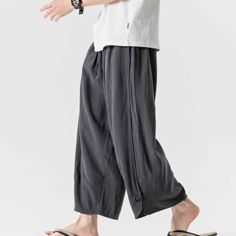 Pantalon décontracté ample en coton et lin pour homme avec poches, taille 7-8, style Buddha Stones , boutons, uni - image 37