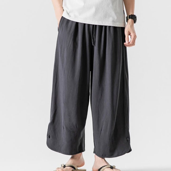 Pantalon décontracté ample en coton et lin pour homme avec poches, taille 7-8, style Buddha Stones , boutons, uni - Gris sombre - US/UK/AU46，EU56 (5XL) - image 27