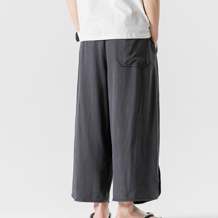Pantalon décontracté ample en coton et lin pour homme avec poches, taille 7-8, style Buddha Stones , boutons, uni - image 33