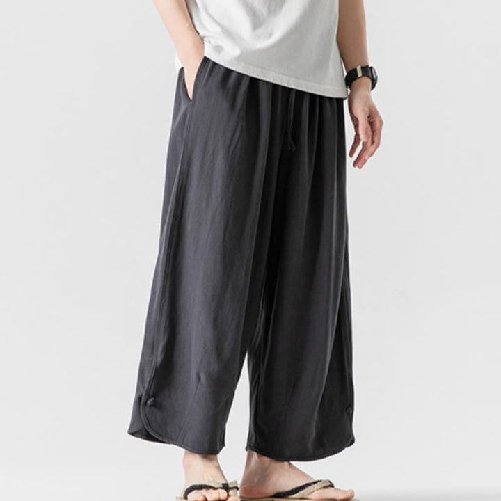 Pantalon décontracté ample en coton et lin pour homme avec poches, taille 7-8, style Buddha Stones , boutons, uni - image 34