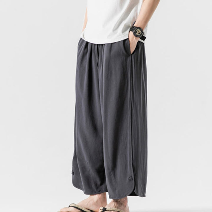 Pantalon décontracté ample en coton et lin pour homme avec poches, taille 7-8, style Buddha Stones , boutons, uni - image 31