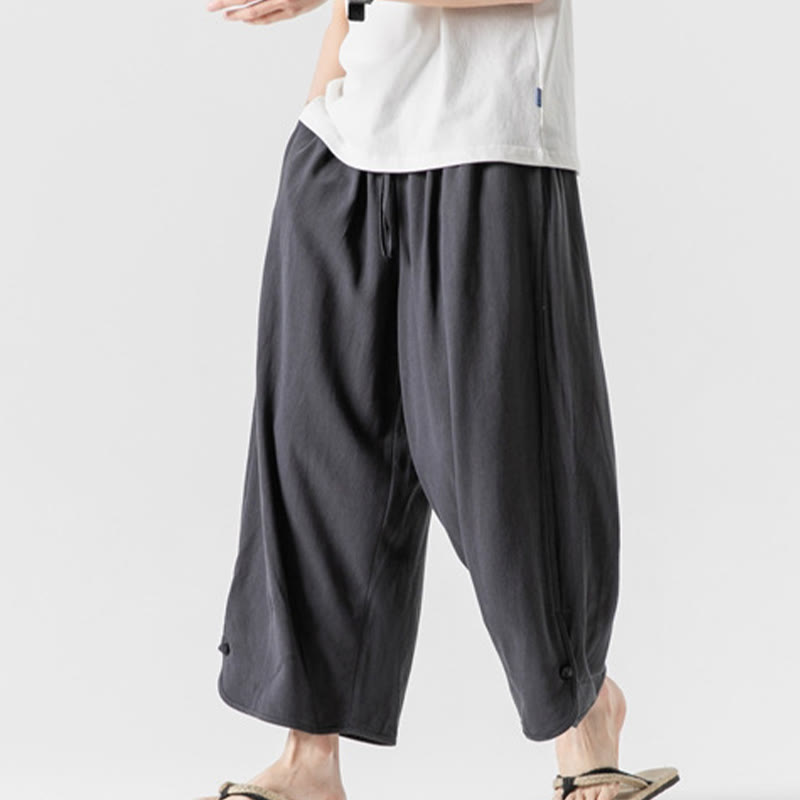 Pantalon décontracté ample en coton et lin pour homme avec poches, taille 7-8, style Buddha Stones , boutons, uni - image 33