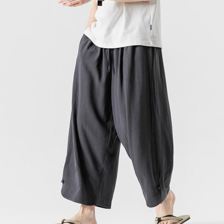 Pantalon décontracté ample en coton et lin pour homme avec poches, taille 7-8, style Buddha Stones , boutons, uni - image 33