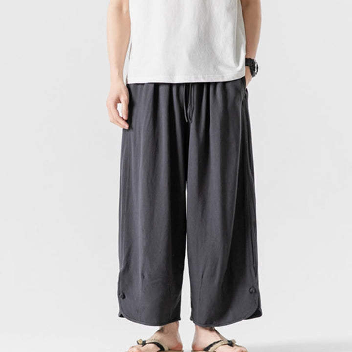 Pantalon décontracté ample en coton et lin pour homme avec poches, taille 7-8, style Buddha Stones , boutons, uni - image 31