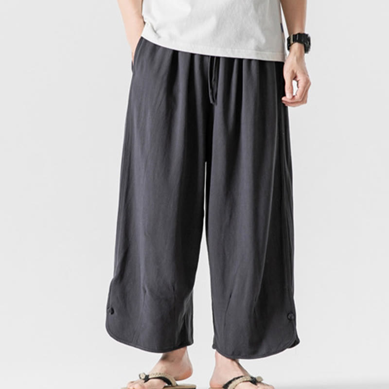 Pantalon décontracté ample en coton et lin pour homme avec poches, taille 7-8, style Buddha Stones , boutons, uni - Gris terne - US/UK/AU46，EU56 (5XL) - image 27