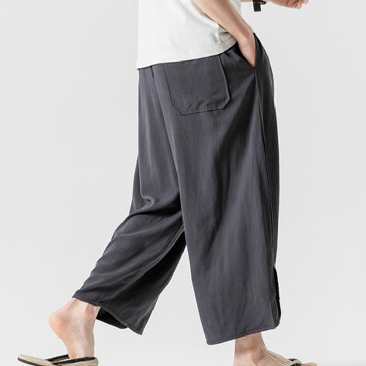 Pantalon décontracté ample en coton et lin pour homme avec poches, taille 7-8, style Buddha Stones , boutons, uni - image 36