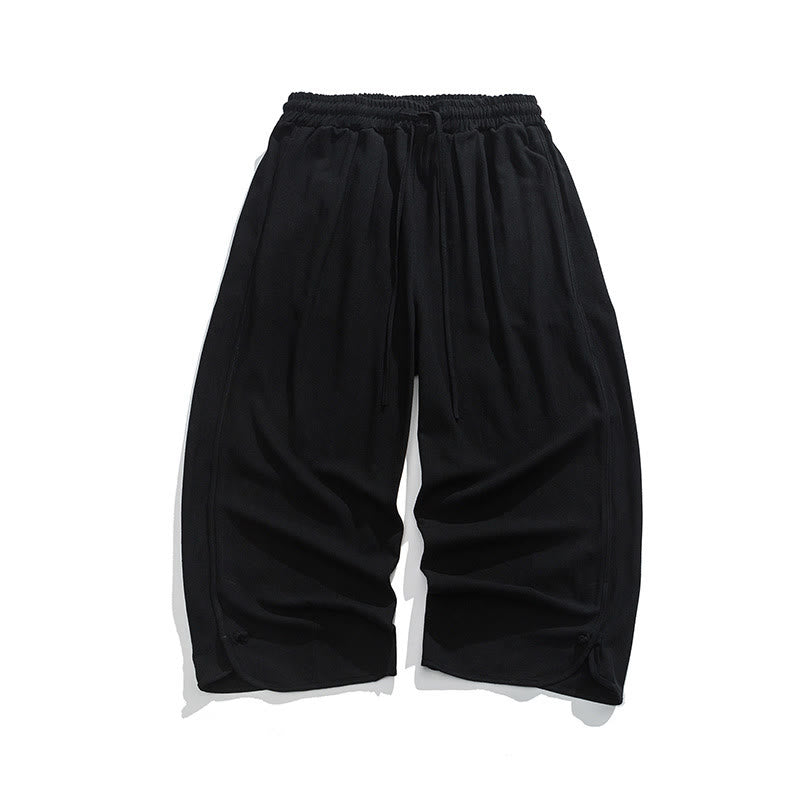 Pantalon décontracté ample en coton et lin pour homme avec poches, taille 7-8, style Buddha Stones , boutons, uni - image 12