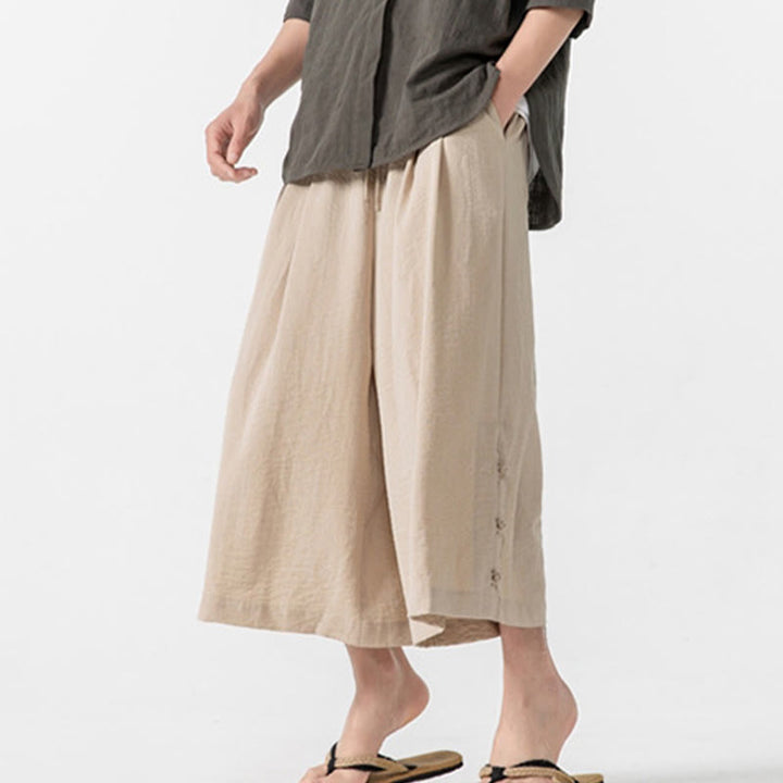 Pantalon décontracté ample à boutons Buddha Stones pour homme, coupe ample, en coton, longueur 7-8, avec poches - image 9