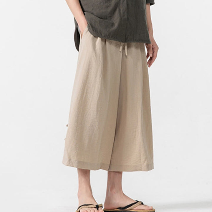 Pantalon décontracté ample à boutons Buddha Stones pour homme, coupe ample, en coton, longueur 7-8, avec poches - image 3