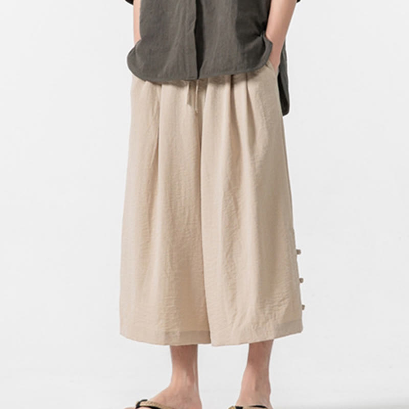 Pantalon décontracté ample à boutons Buddha Stones pour homme, coupe ample, en coton, longueur 7-8, avec poches - PapayaWhip - US/UK/AU46，EU56 (5XL) - image 0