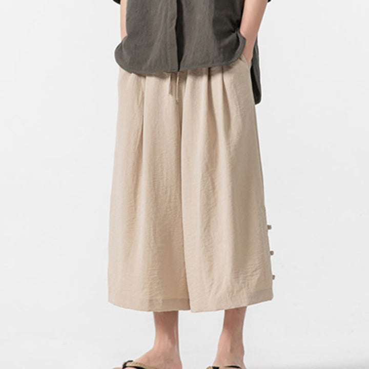 Pantalon décontracté ample à boutons Buddha Stones pour homme, coupe ample, en coton, longueur 7-8, avec poches - PapayaWhip - US/UK/AU46，EU56 (5XL) - image 0