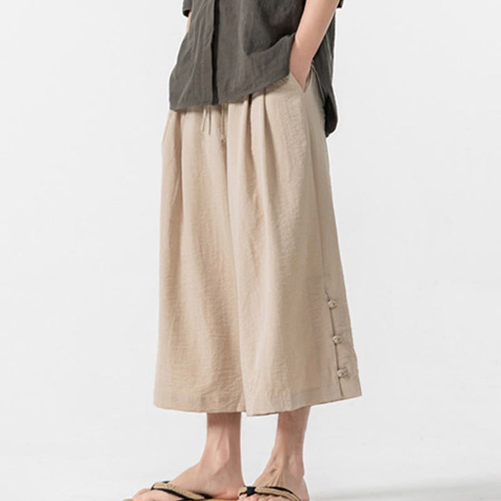 Pantalon décontracté ample à boutons Buddha Stones pour homme, coupe ample, en coton, longueur 7-8, avec poches - image 3