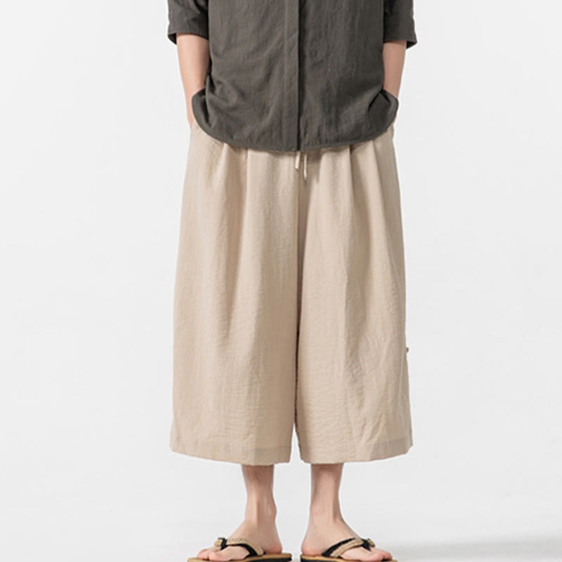 Pantalon décontracté ample à boutons Buddha Stones pour homme, coupe ample, en coton, longueur 7-8, avec poches - image 10
