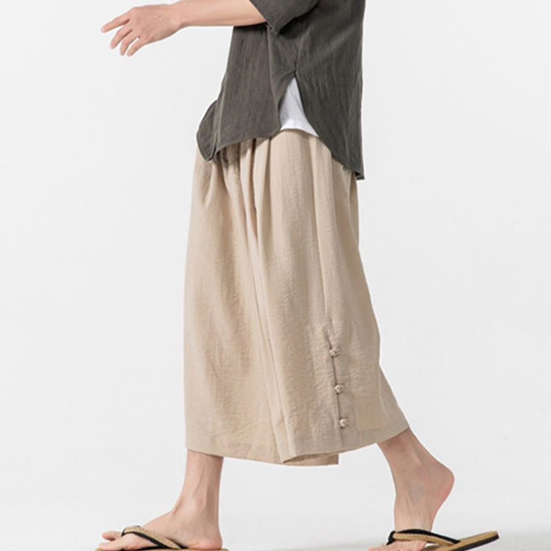 Pantalon décontracté ample à boutons Buddha Stones pour homme, coupe ample, en coton, longueur 7-8, avec poches - image 13