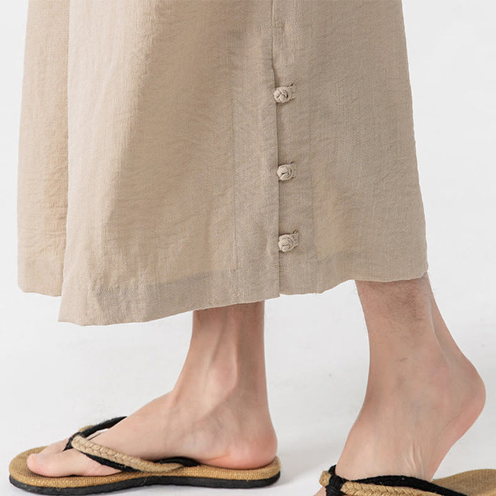 Pantalon décontracté ample à boutons Buddha Stones pour homme, coupe ample, en coton, longueur 7-8, avec poches - image 9