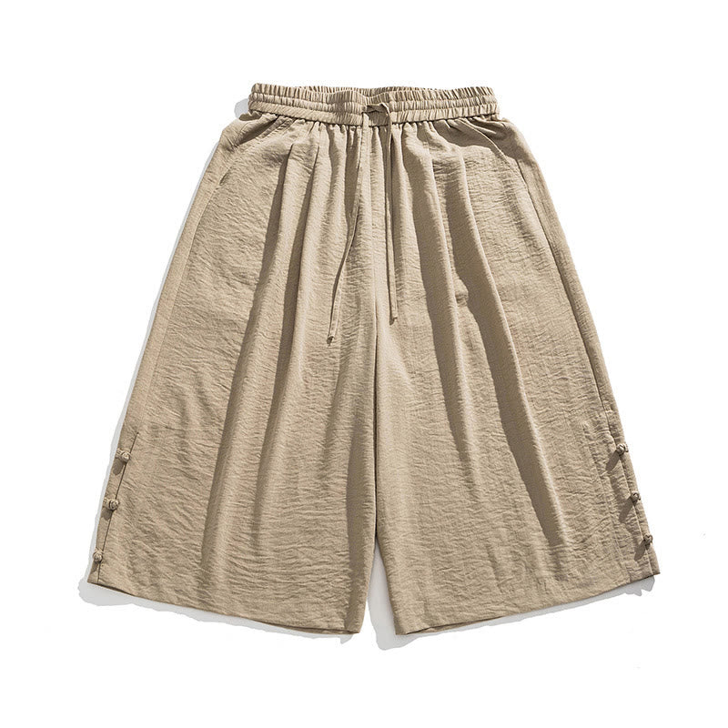 Pantalon décontracté ample à boutons Buddha Stones pour homme, coupe ample, en coton, longueur 7-8, avec poches - image 1