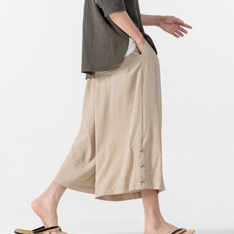 Pantalon décontracté ample à boutons Buddha Stones pour homme, coupe ample, en coton, longueur 7-8, avec poches - image 6
